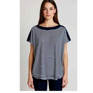 Cable & Gauge Women's short sleeve tunic, Navy Blue & White, Size 1X NWT